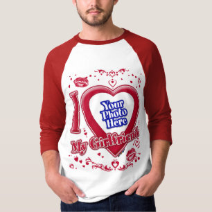 I Love My Girlfriend Photo Red Hearts Kiss T-Shirt