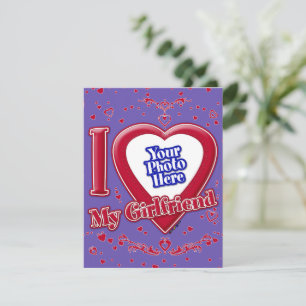 I Love My Girlfriend Photo Red Hearts Purple Holiday Card