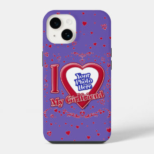 I Love My Girlfriend Photo Red Hearts Purple iPhone 14 Case