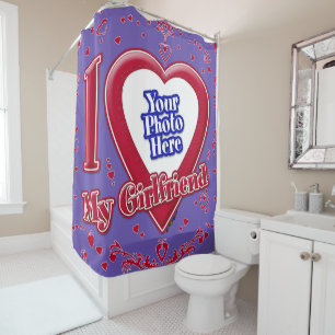 I Love My Girlfriend Photo Red Hearts Purple Shower Curtain