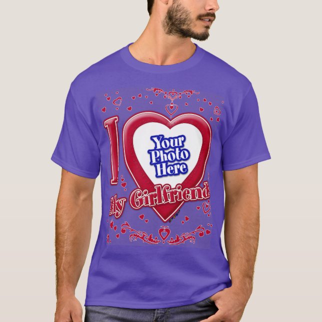 I Love My Girlfriend Photo Red Hearts Purple T-Shirt (Front)