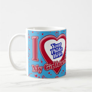 I Love My Girlfriend Photo Red Hearts Teal Coffee Mug