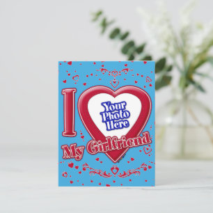 I Love My Girlfriend Photo Red Hearts Teal Holiday Card