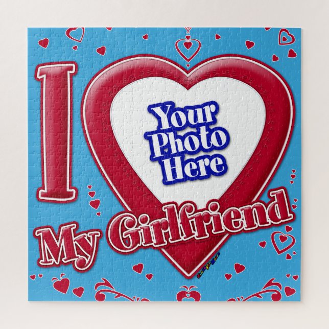 I Love My Girlfriend Photo Red Hearts Teal Jigsaw Puzzle (Vertical)