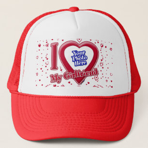 I Love My Girlfriend Photo Red Hearts Trucker Hat