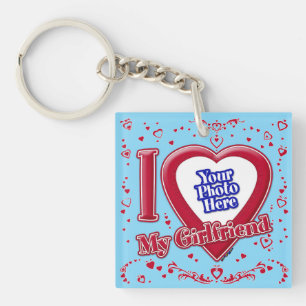 I Love My Girlfriend Photo Red Hearts Turquoise Key Ring