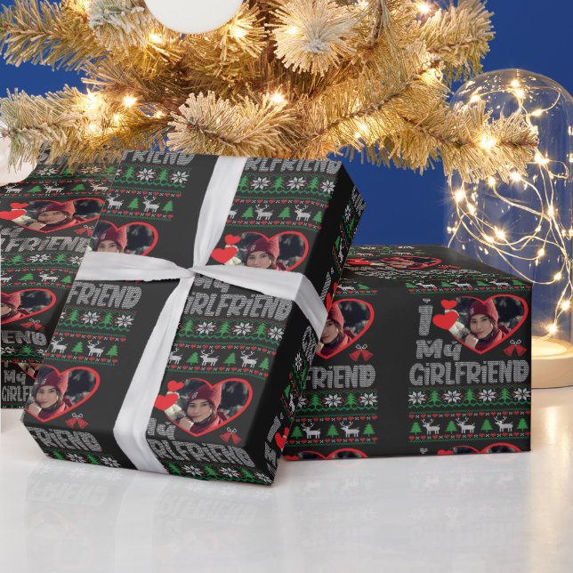 I Love My Girlfriend Photo Ugly Christmas Wrapping Wrapping Paper (Holidays)