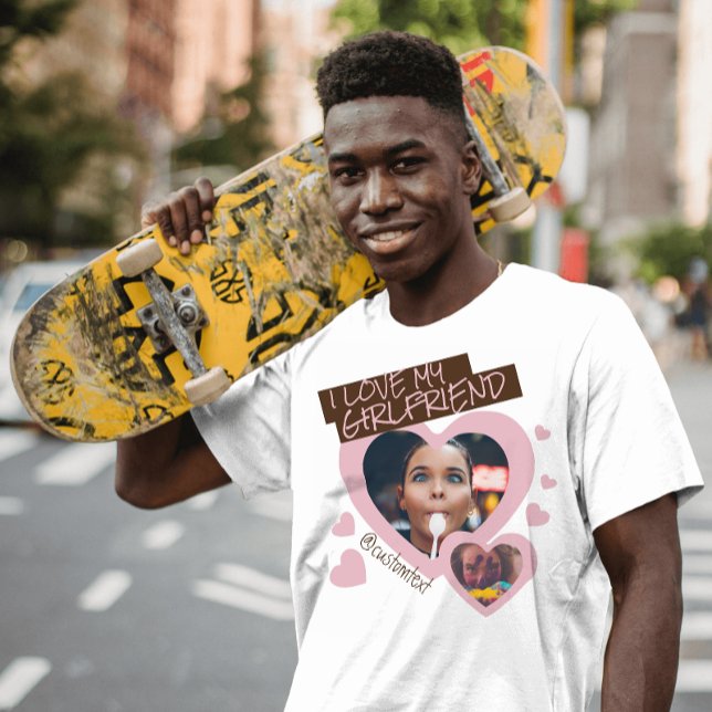 I love my Girlfriend pink brown photo text y2k T-Shirt (Creator Uploaded)