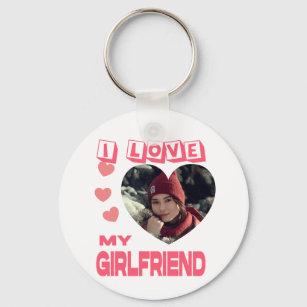 I Love My Girlfriend Pink Heart Custom Photo Key Ring