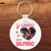 I Love My Girlfriend Pink Heart Custom Photo Key Ring (Front)