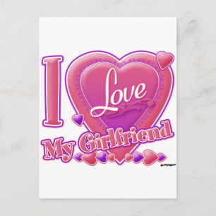 I Love My Girlfriend pink/purple - hearts Postcard