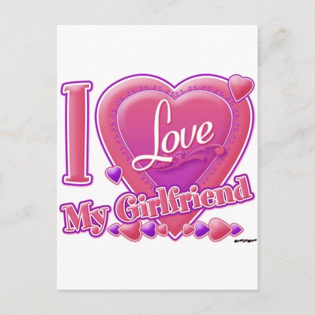 I Love My Girlfriend pink/purple - hearts Postcard (Front)