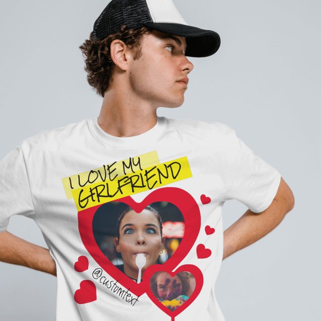 I love my Girlfriend red photo text y2k T-Shirt (Creator Uploaded)