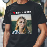 I Love My Girlfriend Sporty Minimalist Cute Photo  T-Shirt<br><div class="desc">Great present for your boyfriend! Custom photo T-shirt saying I LOVE MY GIRLFRIEND in sporty minimalist typography and a red heart with your square picture below. Simple and easy customisation!</div>