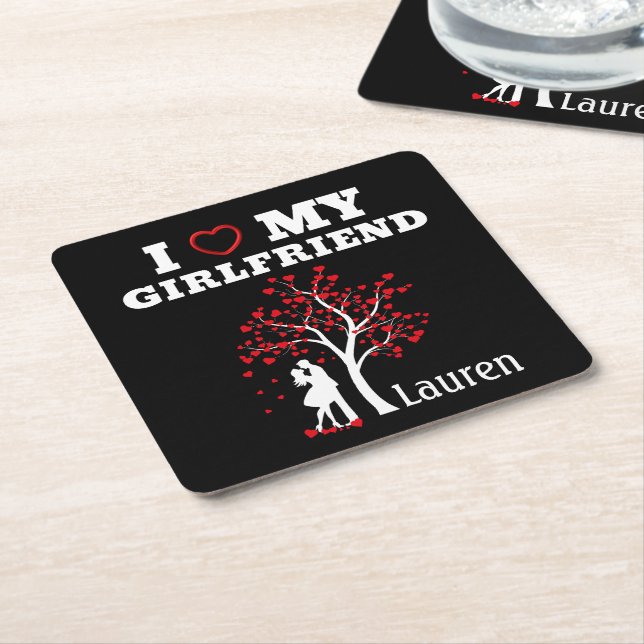 I Love my girlfriend Square Paper Coaster (Angled)