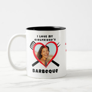 I Love My Girlfriend's BBQ Heart Custom Photo Name Two-Tone Coffee Mug