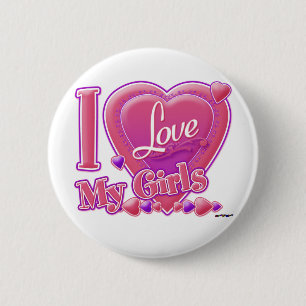 I Love My Girls pink/purple - heart 6 Cm Round Badge
