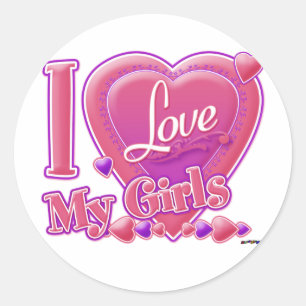 I Love My Girls pink/purple - heart Classic Round Sticker