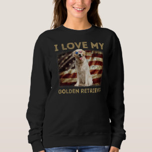 I Love My Golden Retriever Dad Mum American Flag Sweatshirt