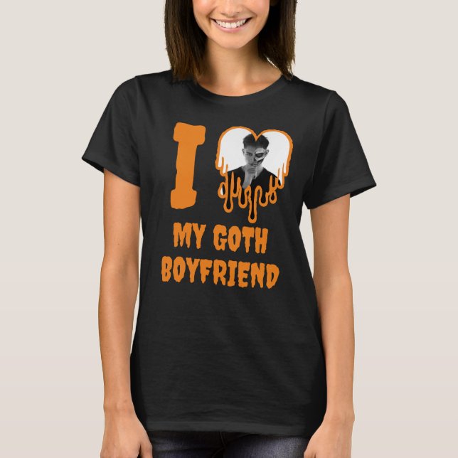 I Love My Goth Boyfriend Halloween Heart Photo T-Shirt (Front)