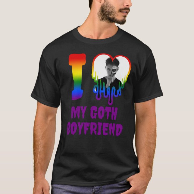 I Love My Goth Boyfriend Rainbow Heart Photo T-Shirt (Front)
