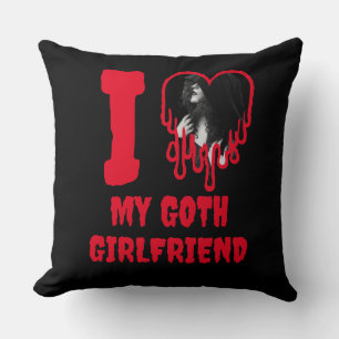 I Love My Goth Girlfriend Dripping Red Heart Photo Cushion