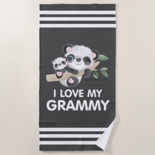I Love My Grammy Cute Baby and Adult Pandas Beach Towel