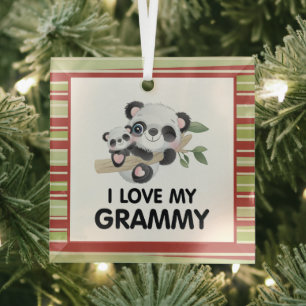 I Love My Grammy Cute Baby and Adult Pandas Glass Tree Decoration