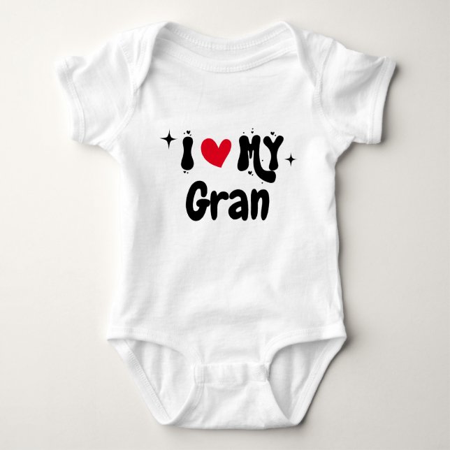 I Love My Gran Retro Stars Customisable Newborn  Baby Bodysuit (Front)
