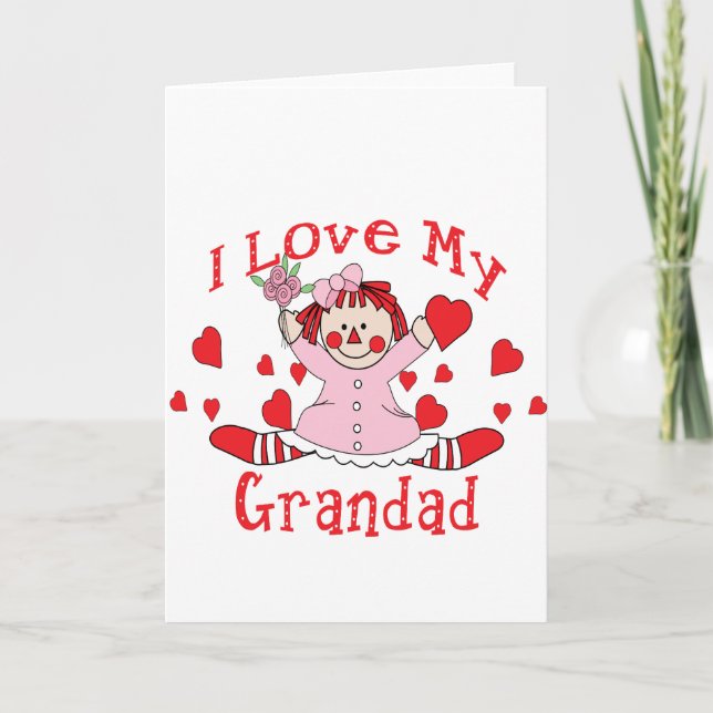 I love My Grandad Rag Doll & Hearts Card (Front)
