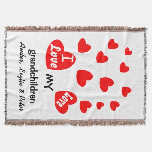 I Love My Grandchildren Custom Names Hearts A08 Throw Blanket (Front)