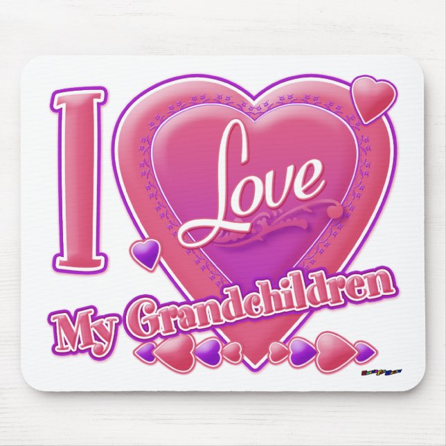 I Love My Grandchildren pink/purple - heart Mouse Pad (Front)