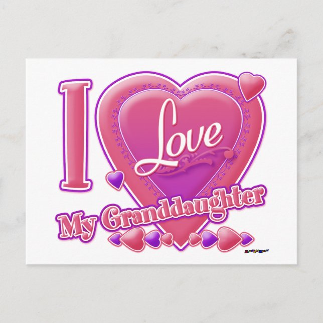 I Love My Granddaughter pink/purple - heart Postcard (Front)