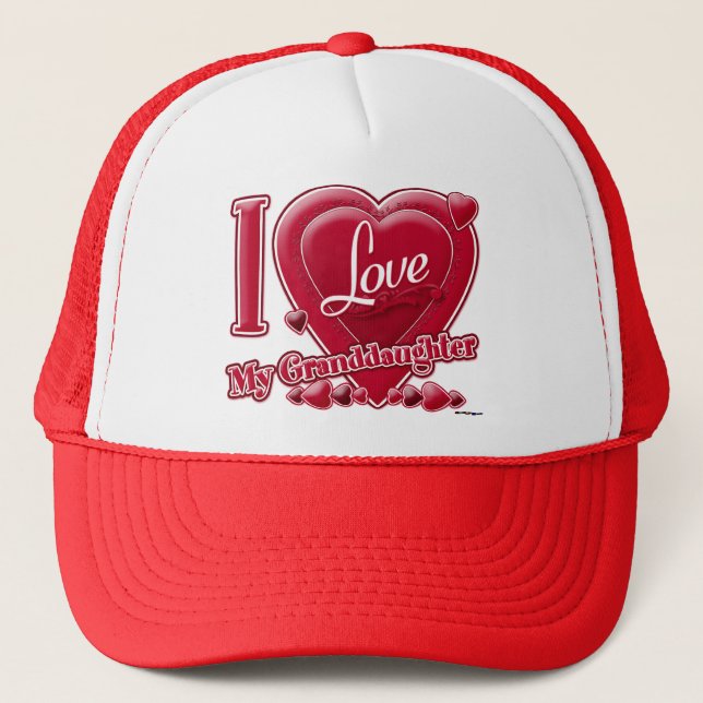 I Love My Granddaughter red - heart Trucker Hat (Front)