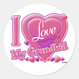 I Love My Grandkid pink/purple - heart Classic Round Sticker