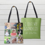 I Love My Grandkids 9 Photo Instagram Collage Tote Bag<br><div class="desc">Custom printed 2-sided tote bag personalised with your family photos and text. Add 9 square Instagram photos on one side with "I Love My Grandkids" quote and your grandchildren's names or other custom text on the reverse side. Use the design tools to choose any background colour, add more photos and...</div>