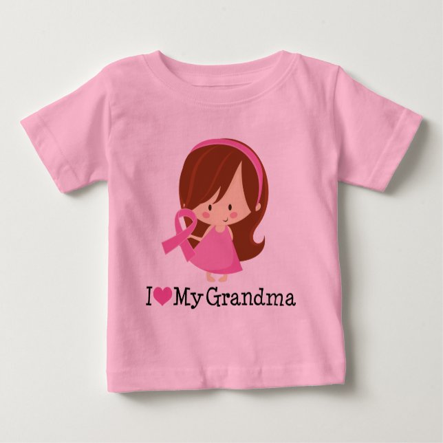I Love My Grandma Breast Cancer Ribbon Baby T-Shirt (Front)