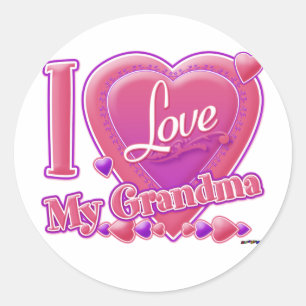 I Love My Grandma pink/purple - heart Classic Round Sticker