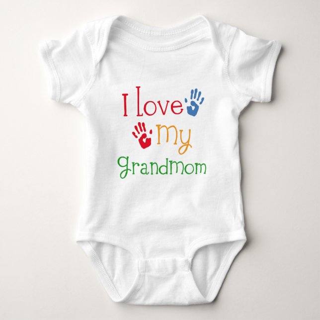 I Love My Grandmom Handprints Baby Bodysuit (Front)