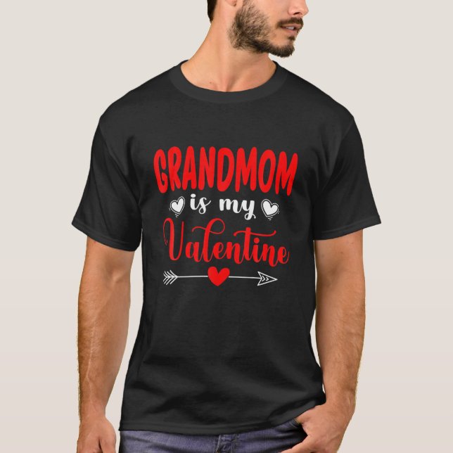 I Love My Grandmom Is My Valentine Day Heart Mothe T-Shirt (Front)