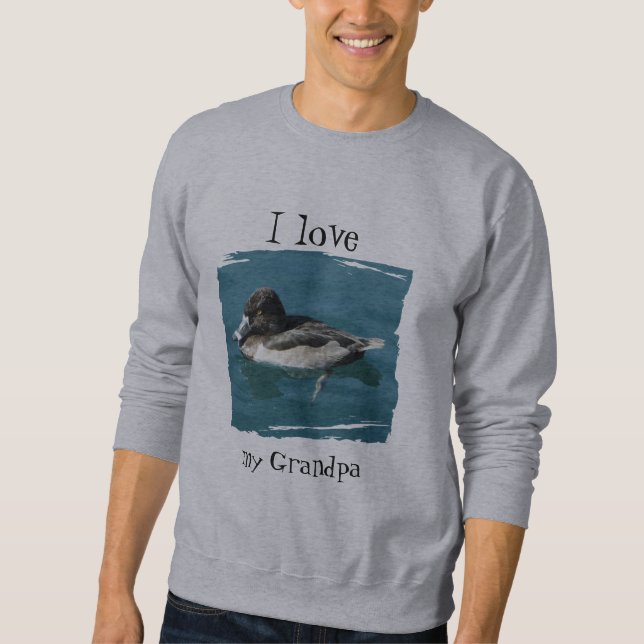 I Love My Grandpa Lake Bird Photo Black White Duck Sweatshirt (Front)