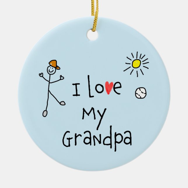 I Love My Grandpa Photo Ceramic Ornament (Front)