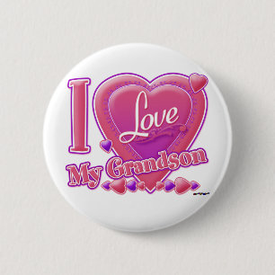 I Love My Grandson pink/purple - heart 6 Cm Round Badge