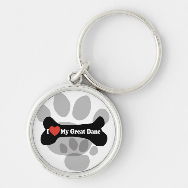 I Love My Great Dane  - Dog Bone Key Ring (Front)