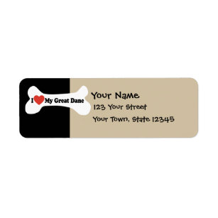 I Love My Great Dane  - Dog Bone Return Address Label