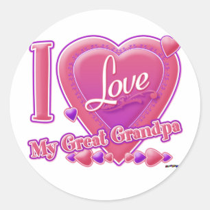 I Love My Great Grandpa pink/purple - heart Classic Round Sticker
