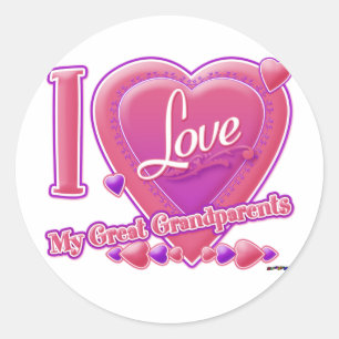 I Love My Great Grandparents pink/purple - heart Classic Round Sticker