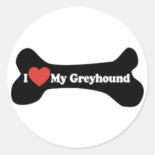 I Love My Greyhound  - Dog Bone Classic Round Sticker
