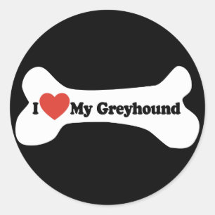 I Love My Greyhound  - Dog Bone Classic Round Sticker
