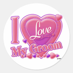 I Love My Groom pink/purple - heart Classic Round Sticker